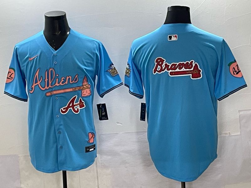 Men Atlanta Braves Nike Blank Light blue 5th generation Joint Name 2025 MLB Jersey 09->atlanta braves->MLB Jersey